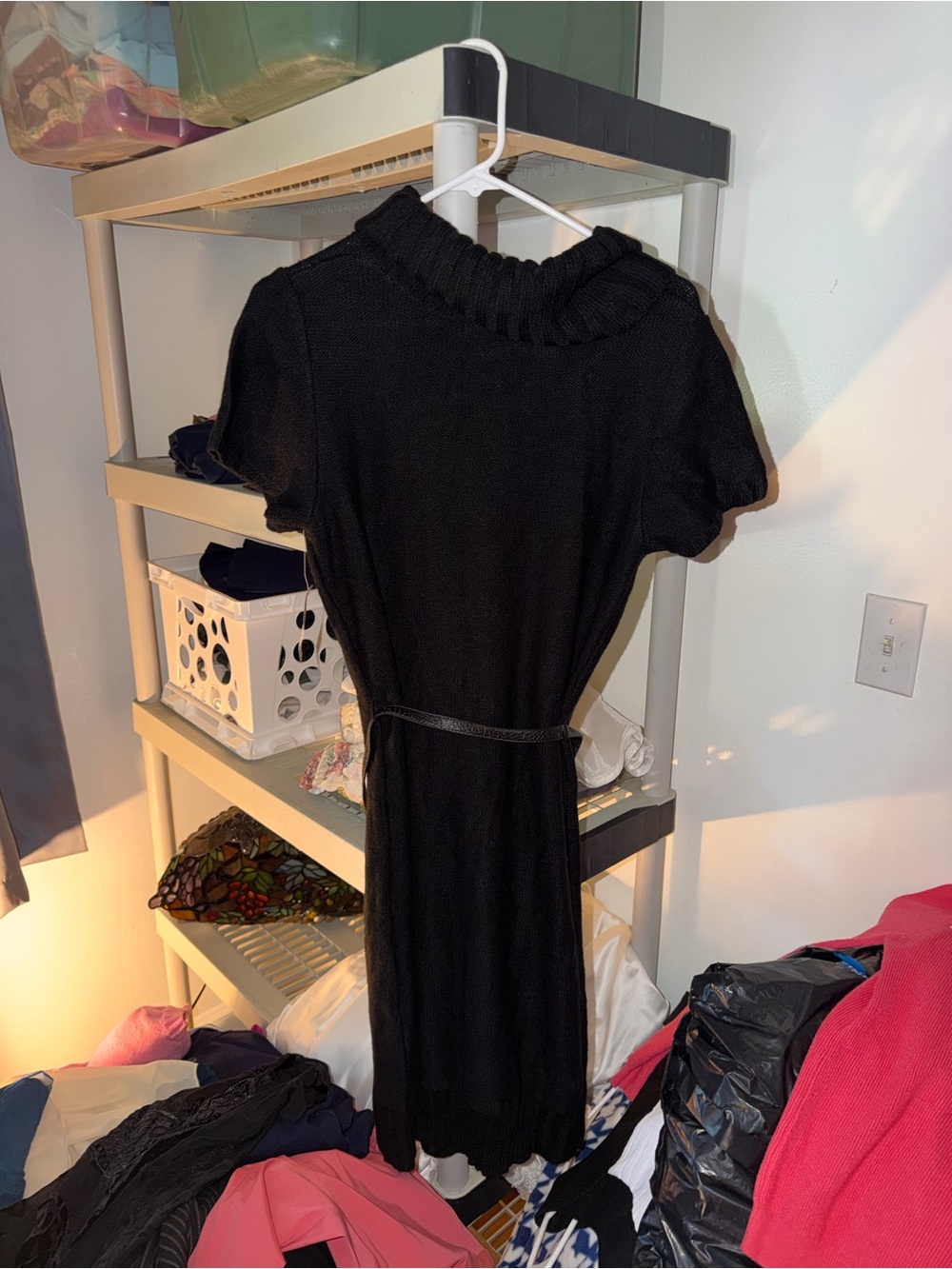 Dress Barn Black Cable-Knit Short-Sleeve Sweater Dress with Belt - Picture 2 of 3